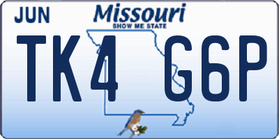 MO license plate TK4G6P