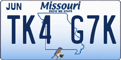 MO license plate TK4G7K