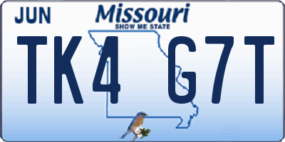 MO license plate TK4G7T