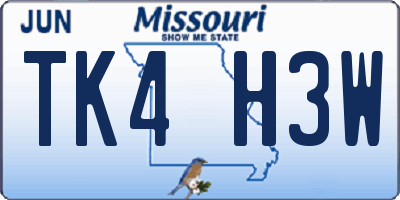 MO license plate TK4H3W