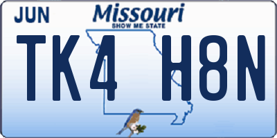 MO license plate TK4H8N