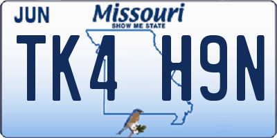 MO license plate TK4H9N