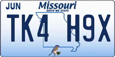 MO license plate TK4H9X