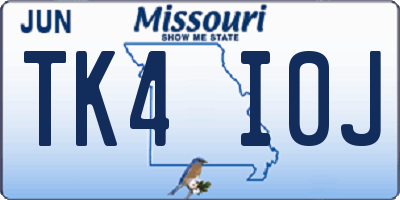 MO license plate TK4I0J