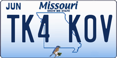MO license plate TK4K0V