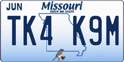 MO license plate TK4K9M