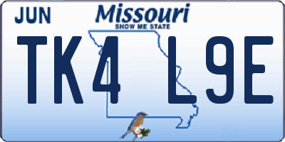 MO license plate TK4L9E