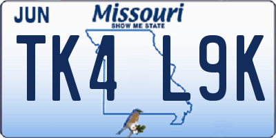 MO license plate TK4L9K