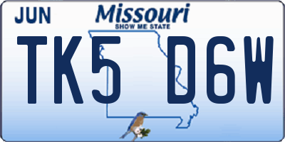 MO license plate TK5D6W