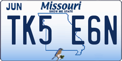 MO license plate TK5E6N