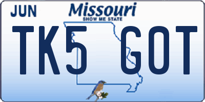 MO license plate TK5G0T