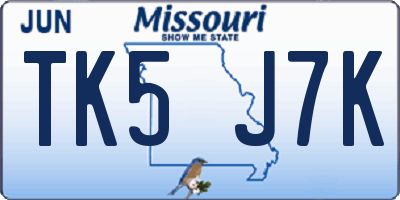 MO license plate TK5J7K