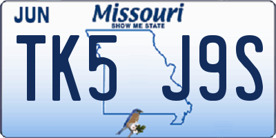 MO license plate TK5J9S