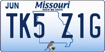 MO license plate TK5Z1G