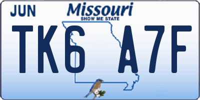 MO license plate TK6A7F