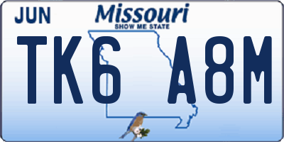 MO license plate TK6A8M