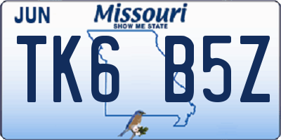 MO license plate TK6B5Z