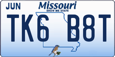 MO license plate TK6B8T