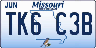 MO license plate TK6C3B