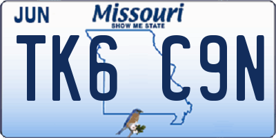 MO license plate TK6C9N