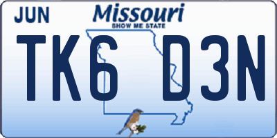 MO license plate TK6D3N