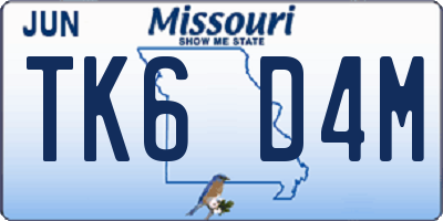 MO license plate TK6D4M