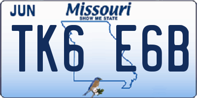 MO license plate TK6E6B