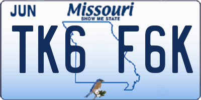 MO license plate TK6F6K