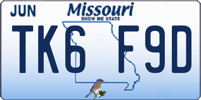 MO license plate TK6F9D