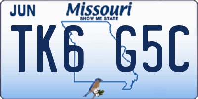 MO license plate TK6G5C