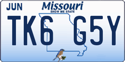 MO license plate TK6G5Y