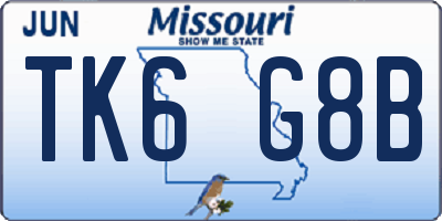 MO license plate TK6G8B
