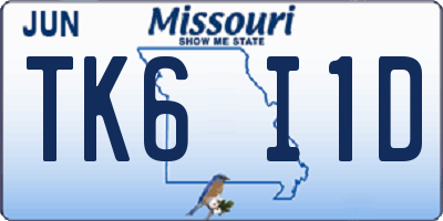 MO license plate TK6I1D