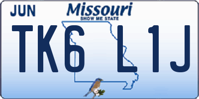 MO license plate TK6L1J