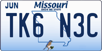 MO license plate TK6N3C