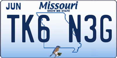 MO license plate TK6N3G