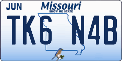 MO license plate TK6N4B