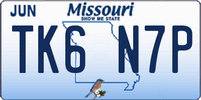 MO license plate TK6N7P