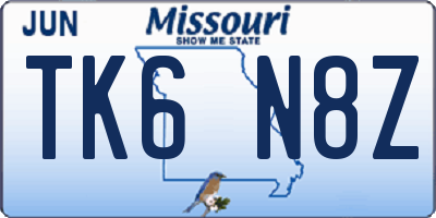 MO license plate TK6N8Z