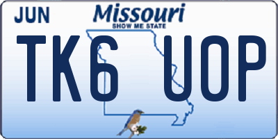 MO license plate TK6U0P