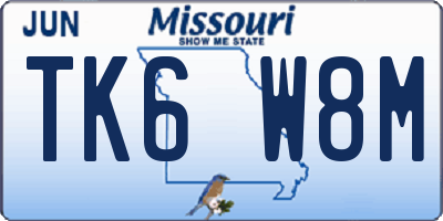 MO license plate TK6W8M