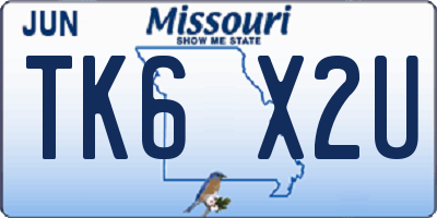 MO license plate TK6X2U