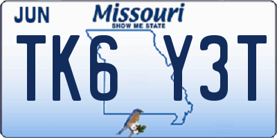 MO license plate TK6Y3T