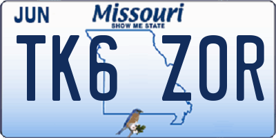 MO license plate TK6Z0R