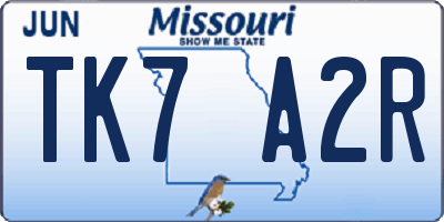 MO license plate TK7A2R