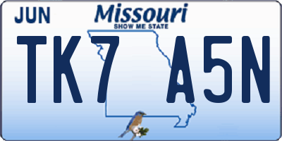 MO license plate TK7A5N