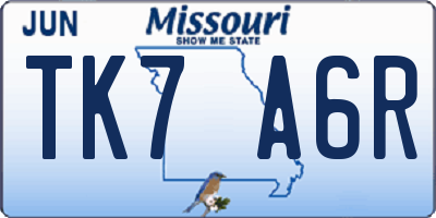 MO license plate TK7A6R