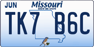 MO license plate TK7B6C