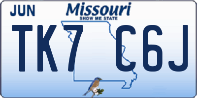 MO license plate TK7C6J