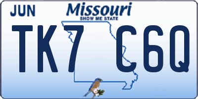 MO license plate TK7C6Q